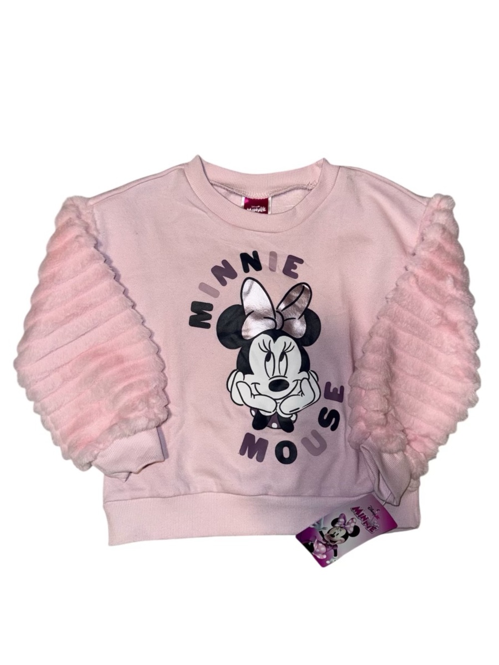 Disney Pink Minnie Mouse Plush Sleeve Sweatshirt Size 3T